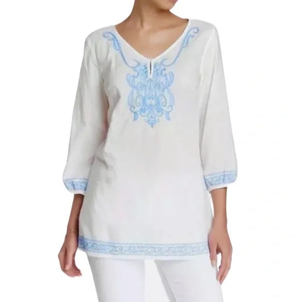 NWOT J. McLaughlin Embroidered Pembrooke Tunic Top White - Picture 3 of 12